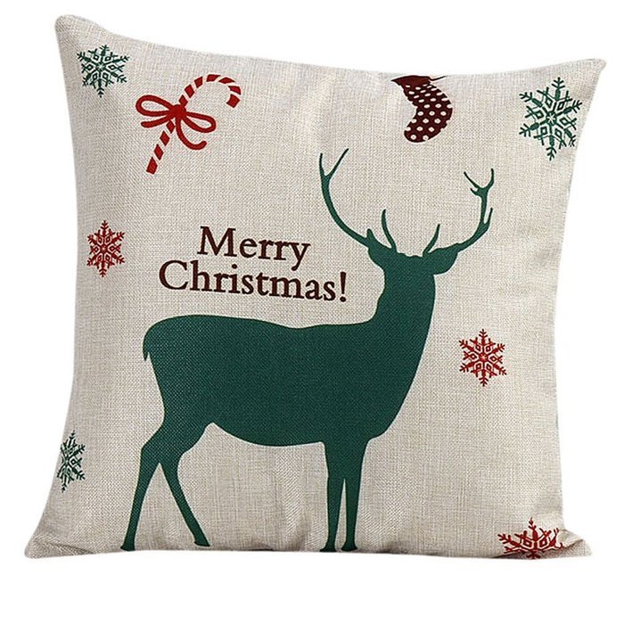 Pillow Cover,Haoricu Simple Stytle Christmas Elk Sofa Bed Home Decor Pillow Case Cushion Cover (Green)