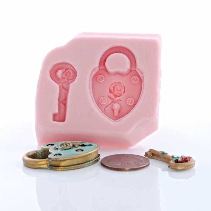 Heart Padlock and Key Silicone Mold Cake Decorating Fondant, Chocolate, Candy, Craft & Jewelry Mold Resin, Polymer... N6