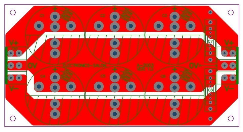 Electronics-Salon 1PCS Capacitor Filter Bare PCB, Support 6pcs D35mm Electrolytic Capacitors. N8