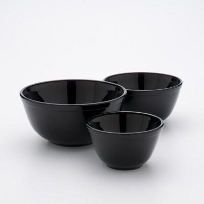 3 Piece Set Black Glass Mixing Nesting Bowls