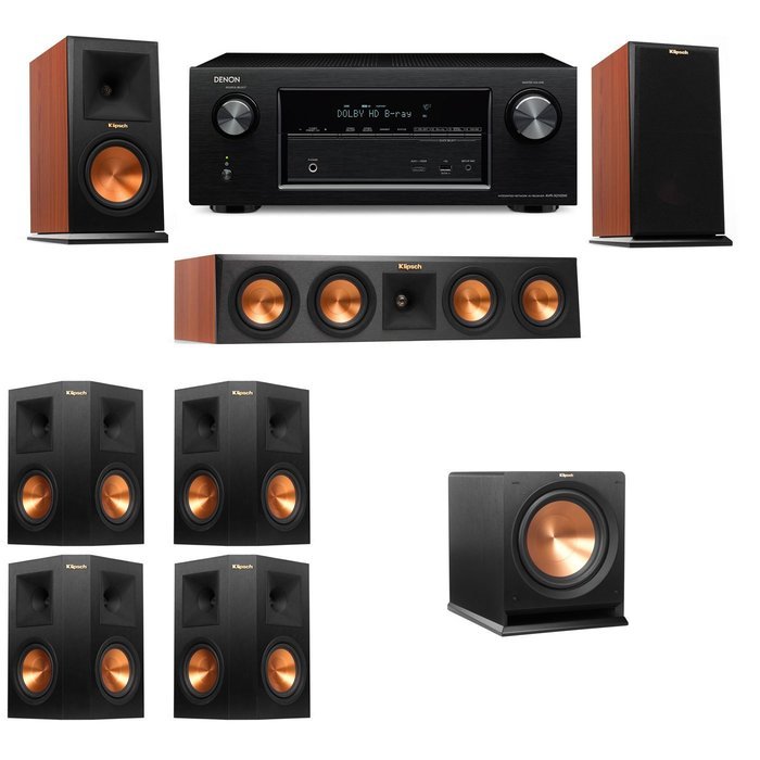 Klipsch RP-160M-CH Monitor Speaker 7.1 R112SW Denon AVR-X2100W