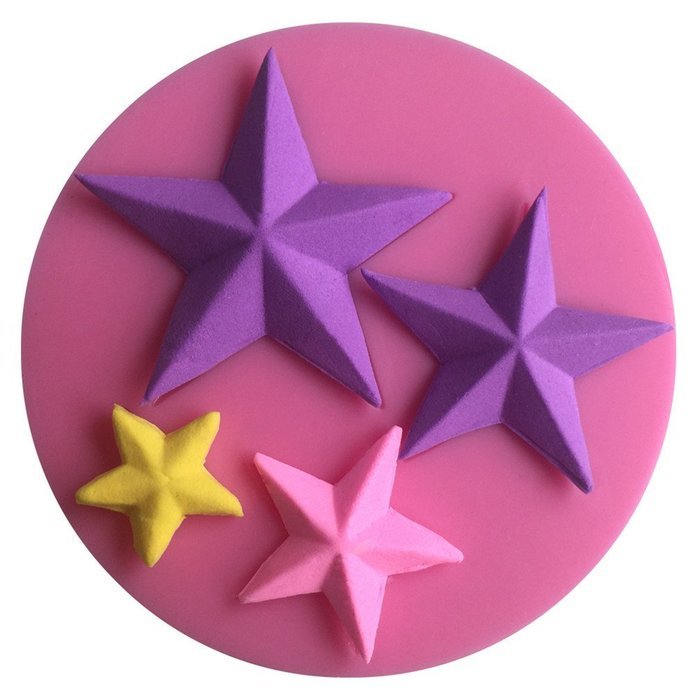 LYNCH 4 Size Stars Shapes 3D Silicone Fondant Mold for Wedding Decoration,Pink N3
