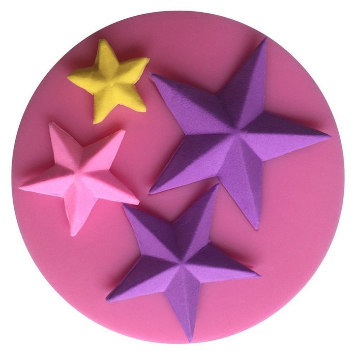 LYNCH 4 Size Stars Shapes 3D Silicone Fondant Mold for Wedding Decoration,Pink N4