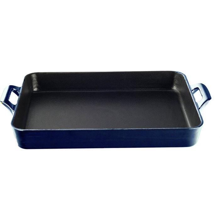 La Cuisine LC 8170 1 Piece Shallow Cast Iron Roasting Pan with Enamel Finish, Ultramarine Blue