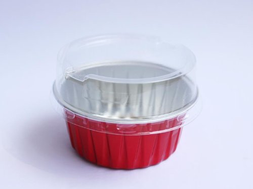 10x Premium Aluminum Baking Cups with Lids for Desserts Pudding Mousse Custard (Red) N4
