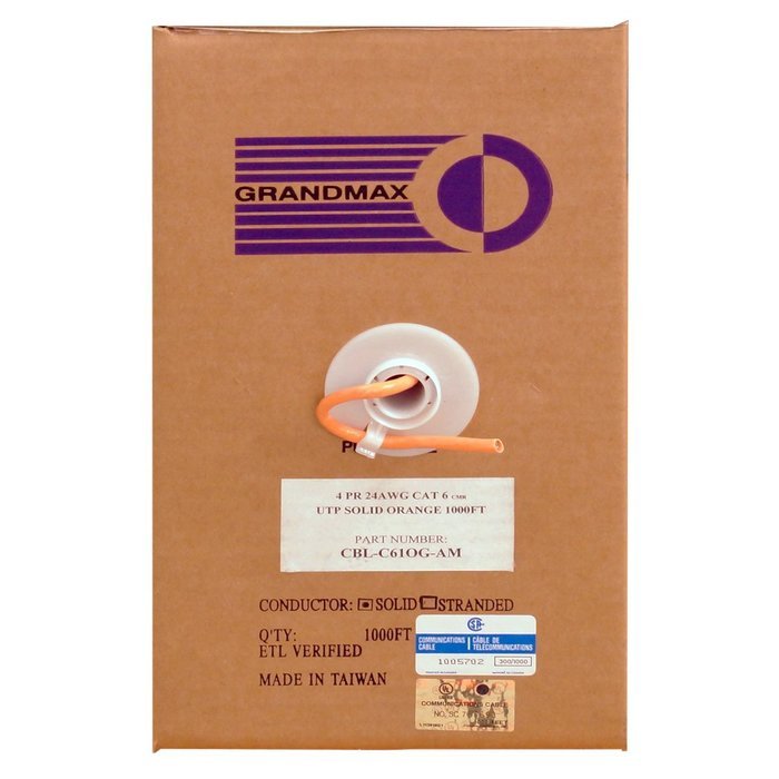 Grandmax CAT6 550MHz Shielded Solid Bulk Cable, 1000ft, STP Pull Box, CMR Rated, 100% Pure Copper, Multiple Colors... N18