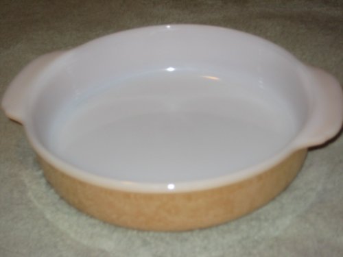 Vintage Anchor Hocking Fire-King Peach Luster 8 1/2 Inch Round Glass Cake Pan Baking Dish w/ Handles
