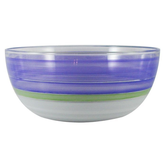 Golden Hill Studio 11" Serving Salad Bowl Hand Painted in the USA by American Artists-Retro Cottage Stripe Orange... N7