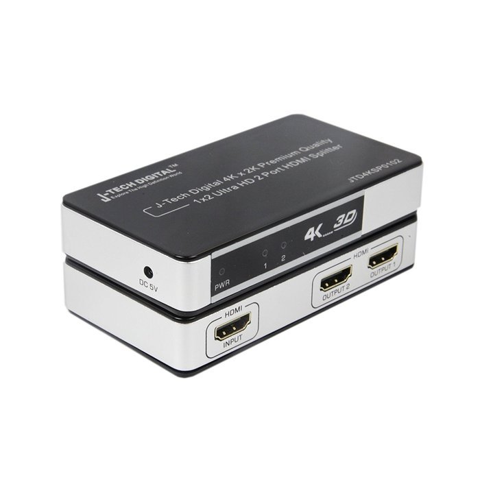 J-Tech Digital &reg; Premium Quality 2-port Hdmi V1.4 1x2 Powered Amplifier Splitter 1 in 2 Out with Ultrahd 4k X... N2