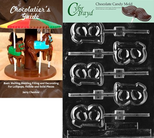 Cybrtrayd 13 Lolly Letters and Numbers Chocolate Candy Mold with Chocolatier's Guide Instructions Book Manual