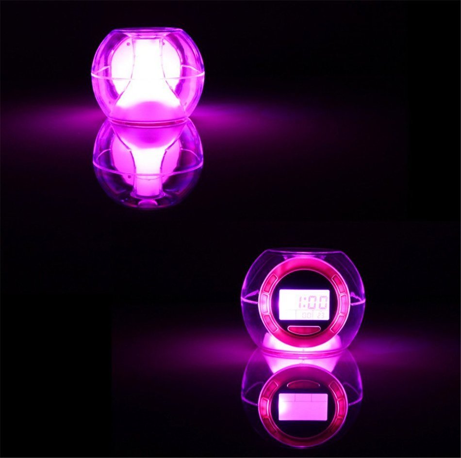 Surborder Shop Colorful Glowing 7 Led Colors Changing Digital Alarm Clock with Time & Date & Temperature Display N7