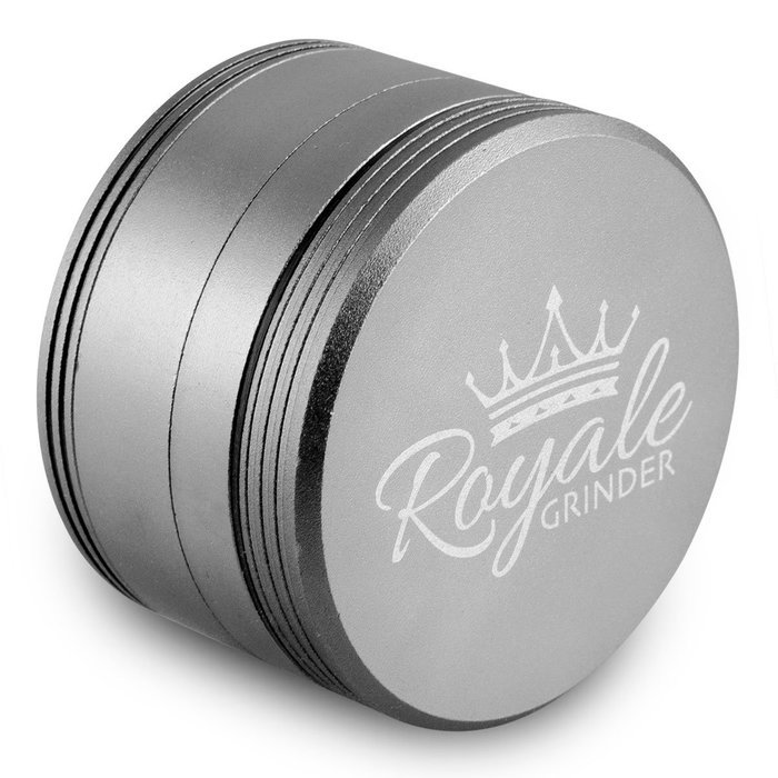 Royale Grinder 4 Piece, 2.5 Inch Herb Grinder with Pollen Catcher and Pollen Press ,Gray N4