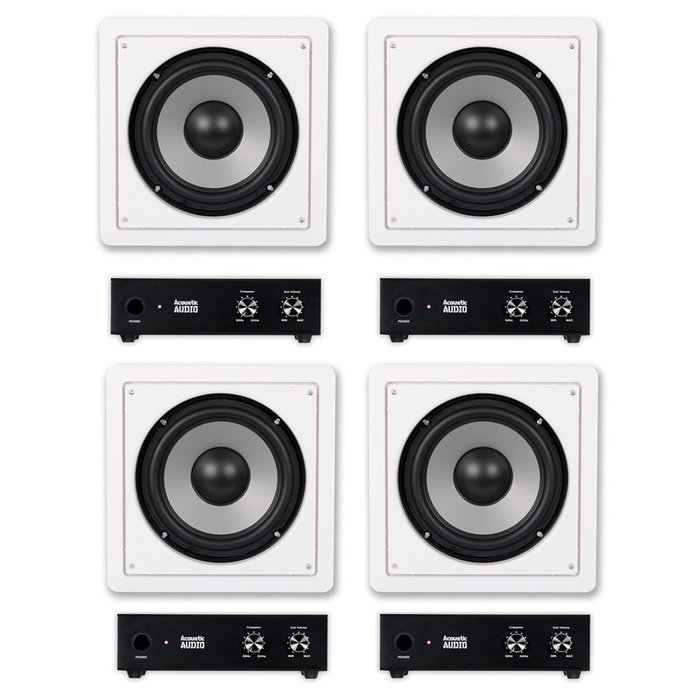4 Acoustic Audio CS-IW8SUB 8" Home In-Wall Subwoofers and 4 Amplifiers Home Theater 1000W CS-IW8SUBA-4S