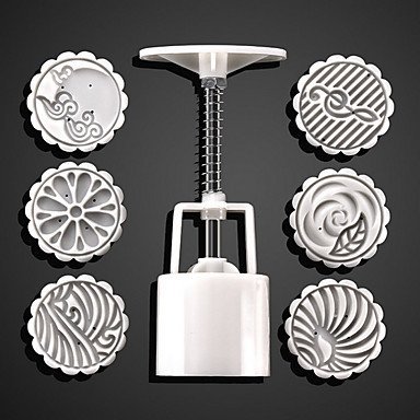 Y&XL&H 7Pcs/lot Hand pressing 50g Round Moon Cake Mold Belt 6 Stamps Cookie Cutter Pastry Moon Cake Molds N4