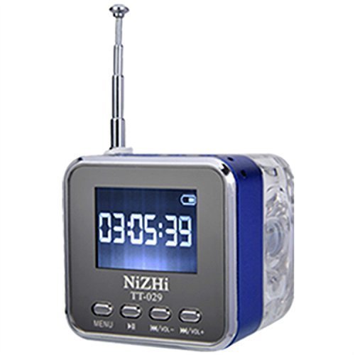 Haoponer Portable Digital Mini Speaker USB TF Card Mp3 Player FM Radio Colorful LED Screen Alarm Clock T029 Blue
