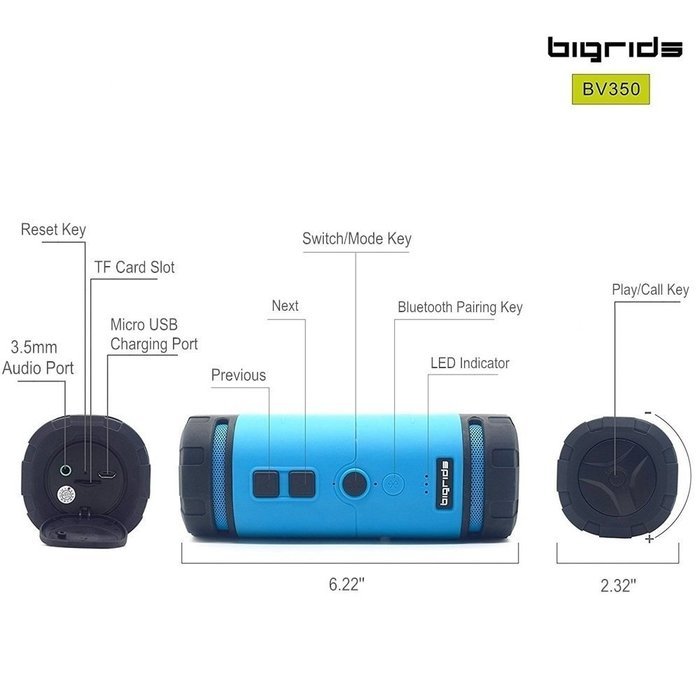 Bigrids Portable Stereo Bluetooth Speakers Perfect for Outdoor Cycling, Hiking and Climbing, Built-in Microphone... N2
