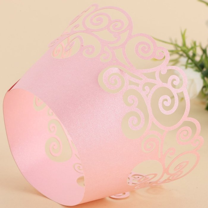 24pcs Vine Filigree Fence Cupcake Wrappers Wrap Cases 4 Wedding Birthday Christmas Xmas Party Pink N5