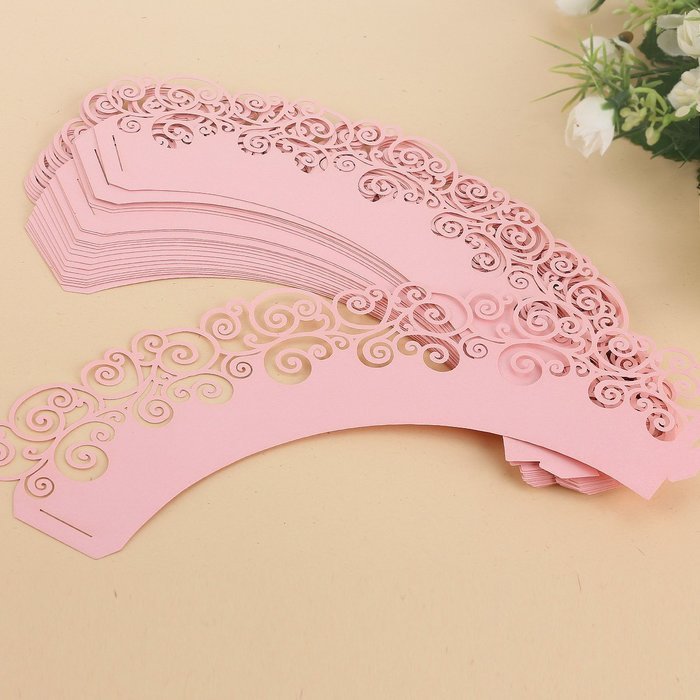 24pcs Vine Filigree Fence Cupcake Wrappers Wrap Cases 4 Wedding Birthday Christmas Xmas Party Pink N6