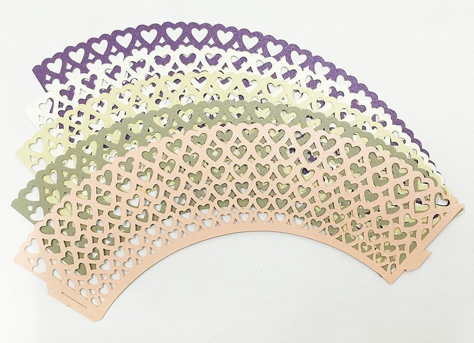 HUAL Cupcake Wrappers 50 Filigree Artistic Bake Cake Paper Cups Heart Lace Laser Cut Liner Baking Cup Muffin Case... N7