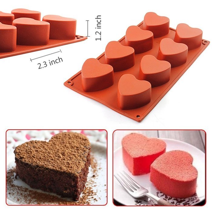 8-Cavity Heart-shaped Silicone Pudding Chocolate Mold Cupcake 3D Baking Cake Pan