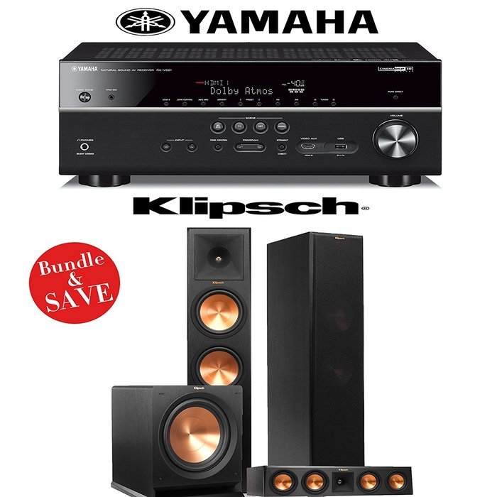 Yamaha RX-V681BL 7.2-Channel 4K Network A/V Receiver + Klipsch RP-280F + Klipsch RP-440C + Klipsch R-112SW - 3.1...