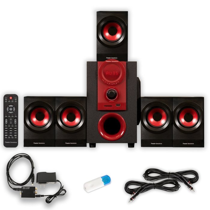 Theater Solutions TS521 Home 5.1 Speaker System with USB Bluetooth Optical Input and 2 Ext. Cables