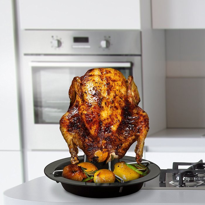 HIC Nonstick Vertical Chicken Roaster with Drip Pan, 8-inch N3