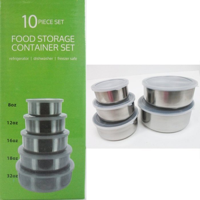 10 Pcs Steel Metal Food Storage Saver Containers Mixing Bowl Cookware Set New ! N3