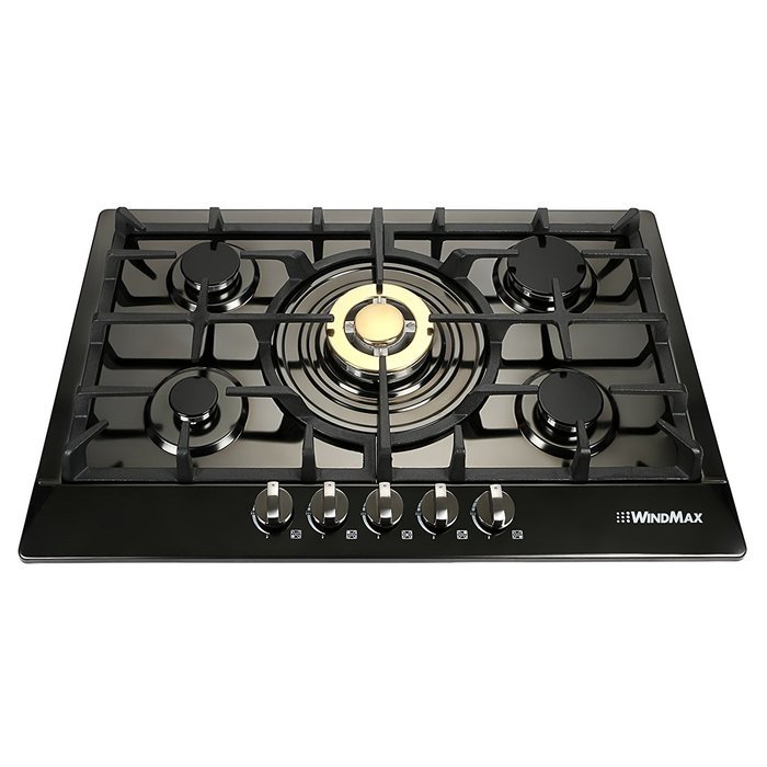 Windmax Fashion Black & Gold 30 Inch Stainless Steel 5 Burner Built-In Stove Natural Gas Cooktop N4
