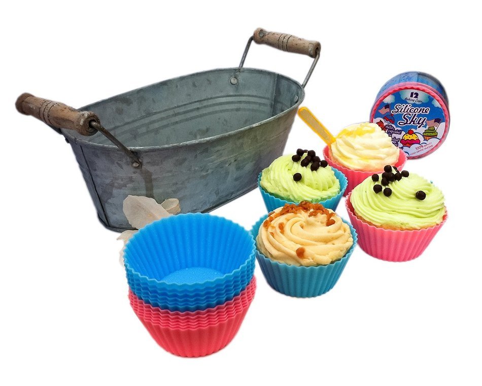 Silicone Baking Cup Molds - Pastel Baby Blue and Pink - By Siliconesky - !10 Recipe Ebook Included! Quality Silicone... N5