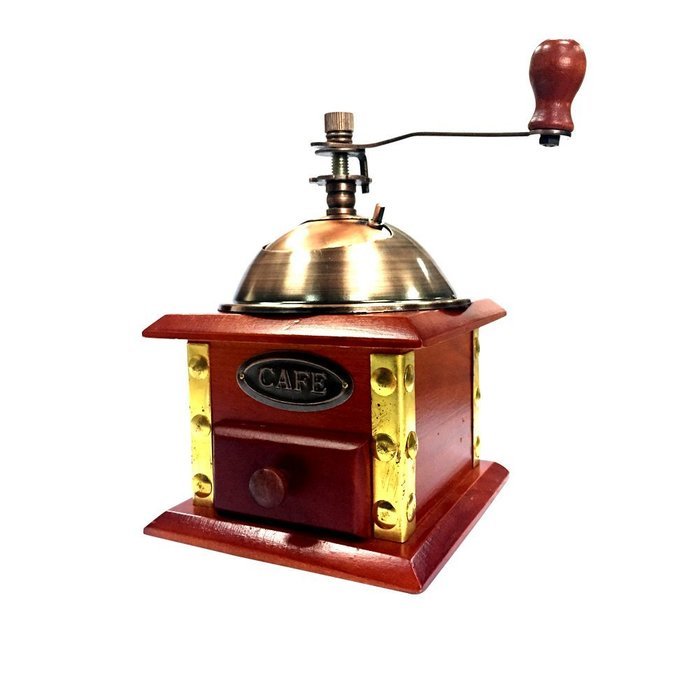 XHHOME Retro Style Manual Hand-crank Coffee Grinder Golden Tone, Ceramic Burr Core Wood Case 4.7"x4.7"x6.7"