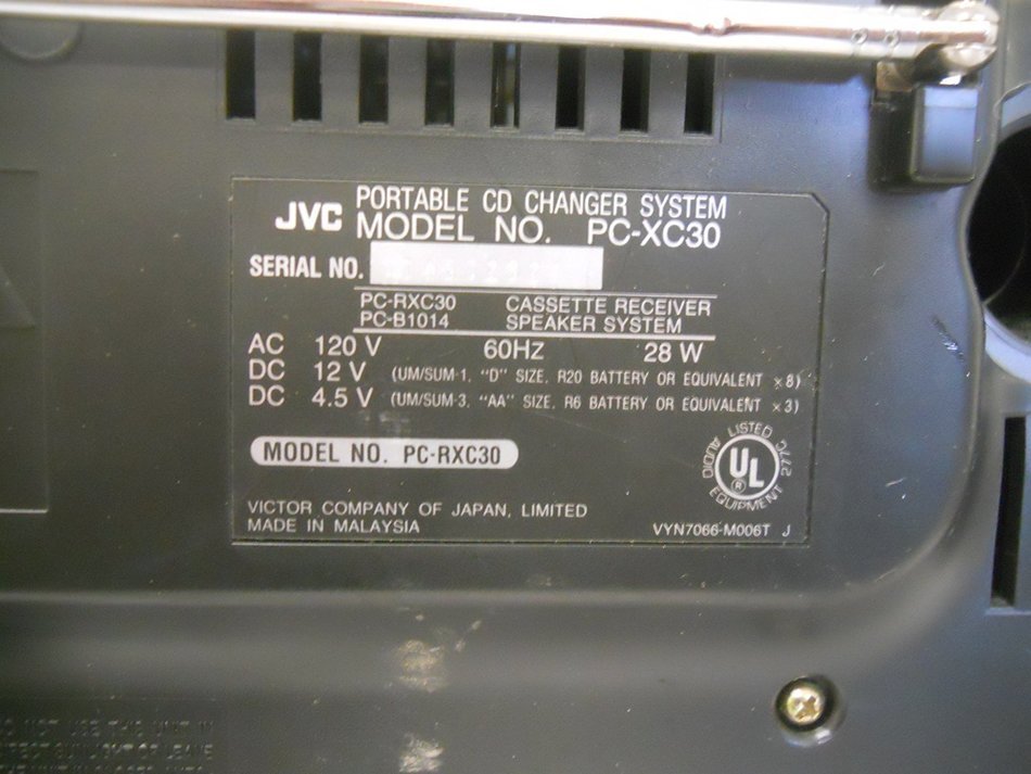 JVC PC-XC30 6 Disc CD Changer Boombox Dual Cassette Recorder Player Multi Bass Horn Portable AM FM Radio Detachable... N5