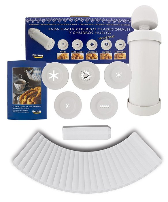 Churro Maker Churrera Including Hollow Churro Nozzle Bundled with 25 Churro Kraft Paper Serving Sleeves N2