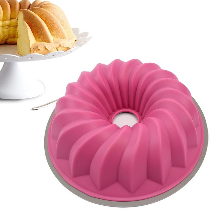 Trustworthy Buy 10-Inch Slicone Pastry Baking Kouglof Mold Pan, Savarin Bundt Pan - Rose Pink N5