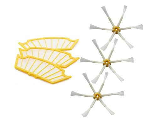 SHP-ZONE 3 Filters + 3 Side Brush 6 Armed for iRobot Roomba 500 Series 530 540 550 560 570 580 610