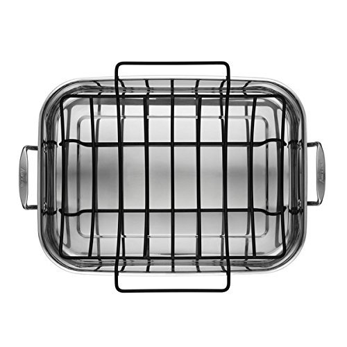 Tri-Ply Clad Stainless Steel 17-inch by 12-1/2-inch Large Rectangular Roaster with Nonstick Rack N2