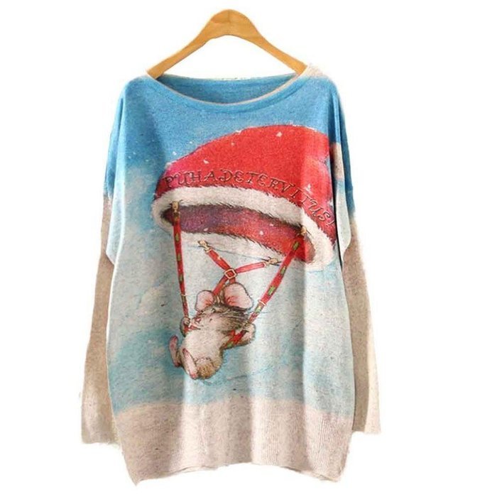 Knit Sweater,Morecome Womens Christmas Batwing Long Sleeve Loose Knitwear Tops (D) N4