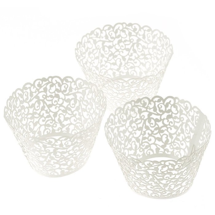 HG-X &reg; 50 PCS Flower Vine Filigree Cutout Lace Cupcake Wrapper Wraps Liner Wedding Party Cake Decoration (Gold) N5