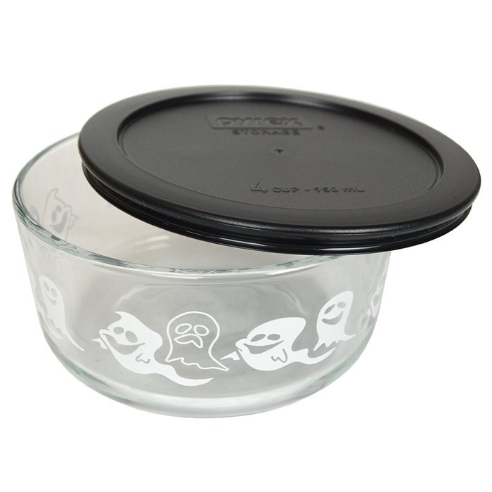 Pyrex 7201 4 Cup Ghost Glass Bowl and 7201-PC Black Lid N2