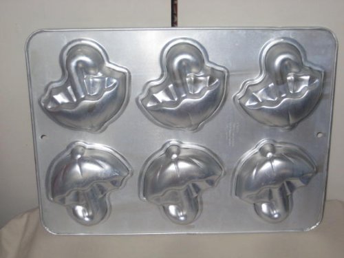 Wilton Minicake Cake Pan: Baby Shower Umbrellas Muffin Cup Cake Pan (2105-8256, 1995) ~ 6 Cavity Size