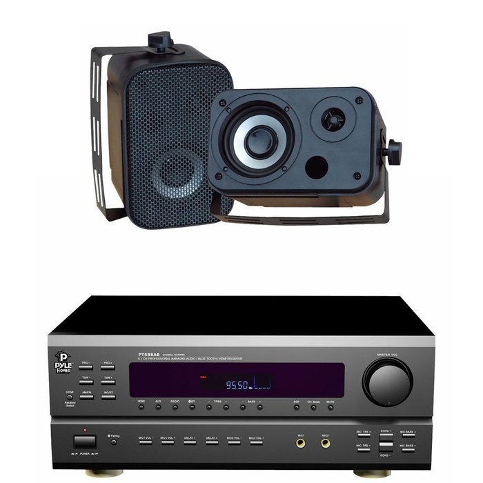 Pyle Stereo Receiver Package with Waterproof Speakers for your Studio, Bar, Concert, Performance, Home, etc. -... N5