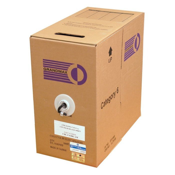 Grandmax CAT6 550MHz Shielded Solid Bulk Cable, 1000ft, STP Pull Box, CMR Rated, 100% Pure Copper, Multiple Colors... N23