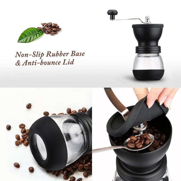 Cymas Burr Coffee Grinder & Storage Jar Set, Ceramic Manual Coffee Bean and Spice Grinder Hand Crank with Brush N3