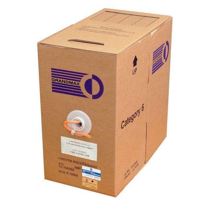 Grandmax CAT6 550MHz Shielded Solid Bulk Cable, 1000ft, STP Pull Box, CMR Rated, 100% Pure Copper, Multiple Colors... N25