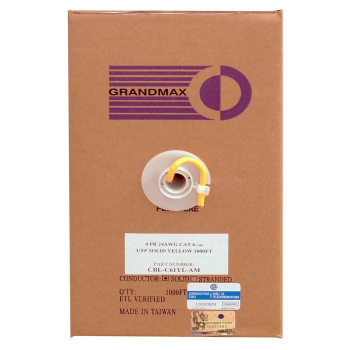 Grandmax CAT6 550MHz Shielded Solid Bulk Cable, 1000ft, STP Pull Box, CMR Rated, 100% Pure Copper, Multiple Colors... N27