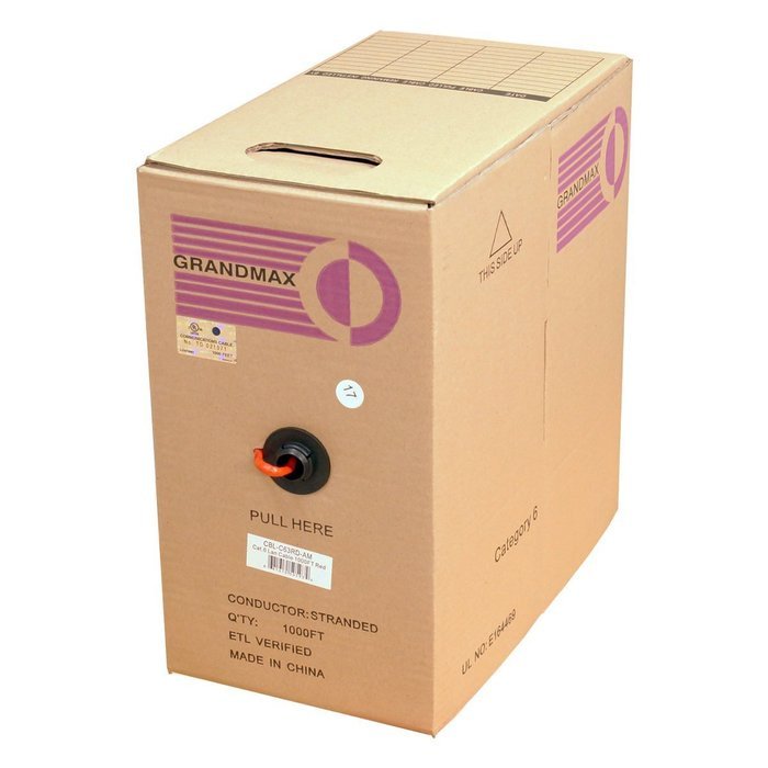 Grandmax CAT6 550MHz Shielded Solid Bulk Cable, 1000ft, STP Pull Box, CMR Rated, 100% Pure Copper, Multiple Colors... N33