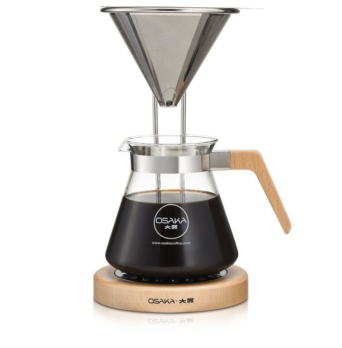 Osaka Pour-Over Coffee Dripper with Wood Stand - Full Brewing Set for a Homemade Pourover. "Lake Mashu" (Natrual) N2