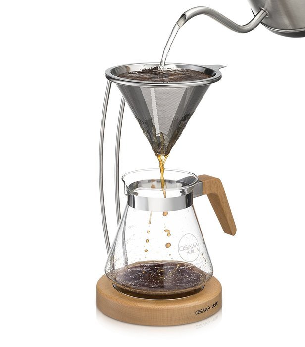 Osaka Pour-Over Coffee Dripper with Wood Stand - Full Brewing Set for a Homemade Pourover. "Lake Mashu" (Natrual) N5
