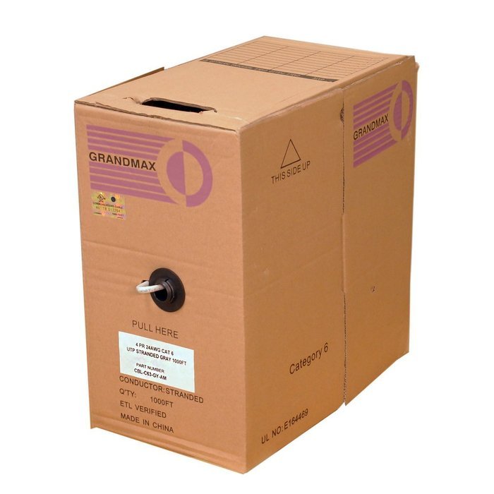 Grandmax CAT6 550MHz Shielded Solid Bulk Cable, 1000ft, STP Pull Box, CMR Rated, 100% Pure Copper, Multiple Colors... N37