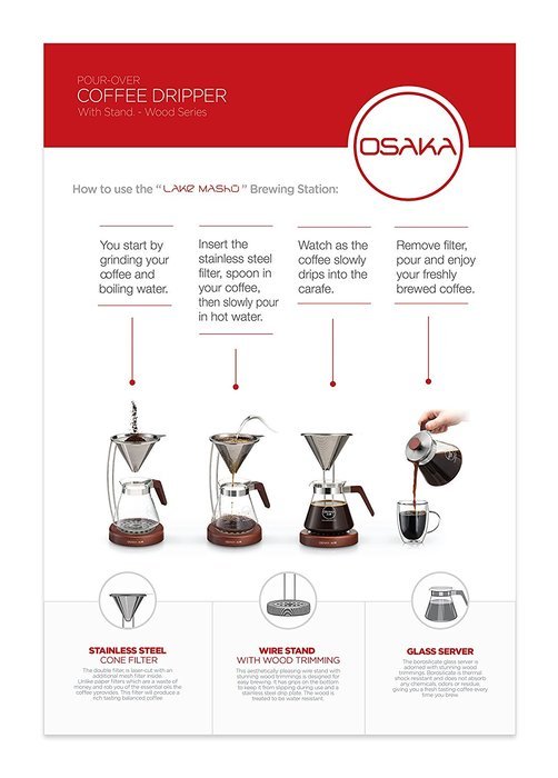 Osaka Pour-Over Coffee Dripper with Wood Stand - Full Brewing Set for a Homemade Pourover. "Lake Mashu" (Natrual) N6